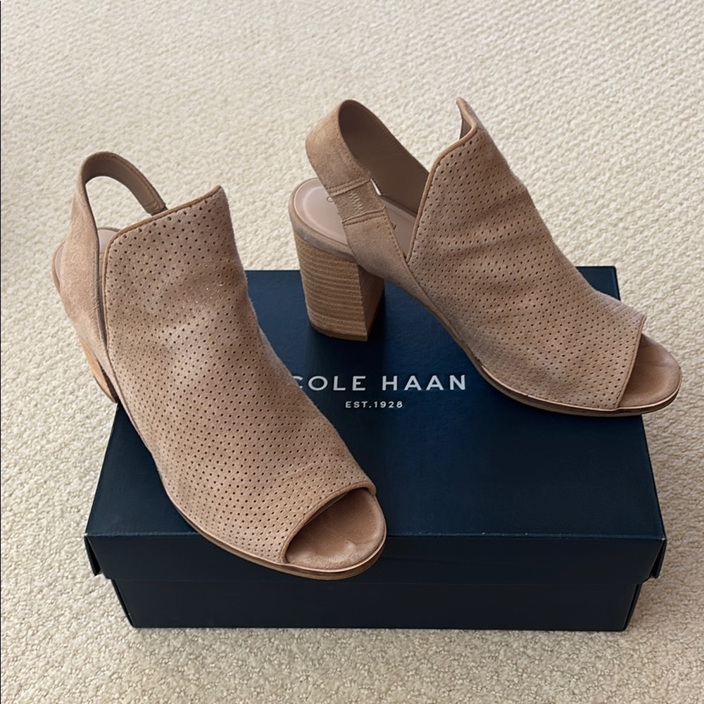 Cole Haan Women's Tan Peep-Toe Heels